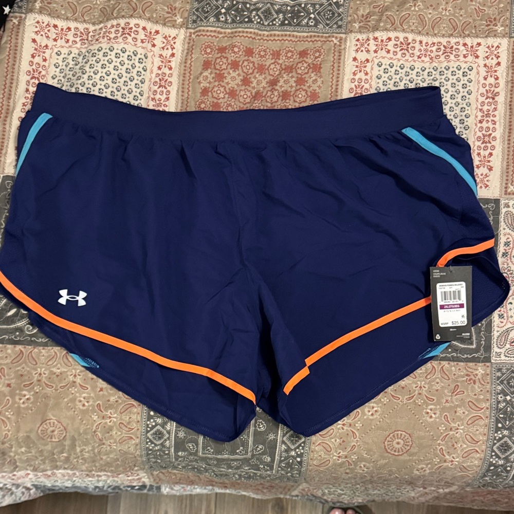 Under Armour Women's Athletic Shorts - Purple with Orange and Blue Accents